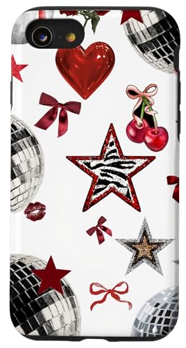 Retro Red Star & Bow Coquette Discokugel Y2K Cherry Kiss Hülle für iPhone SE (2020) / 7 / 8 von Retro Red Star & Bow Coquette Disco Ball Y2K