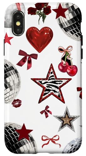 Retro Red Star & Bow Coquette Discokugel Y2K Cherry Kiss Hülle für iPhone X/XS Retro Red Star & Bow Coquette Discokugel Y2K Cherry Kiss Hülle für iPhone X/XS von Retro Red Star & Bow Coquette Disco Ball Y2K