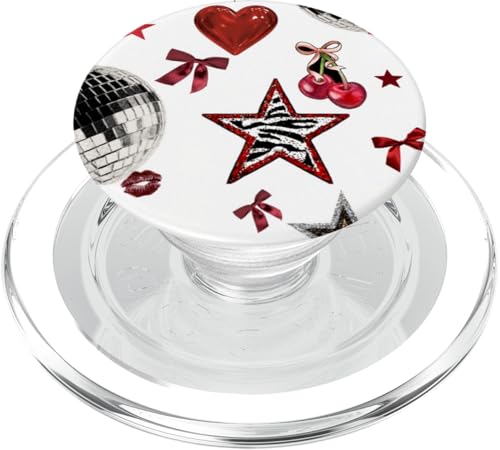 Retro Red Star & Bow Coquette Discokugel Y2K Cherry Kiss PopSockets PopGrip für MagSafe von Retro Red Star & Bow Coquette Disco Ball Y2K