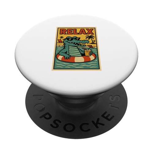Alligator Relaxing Animal Vintage Relax Krokodil Retro PopSockets Klebender PopGrip Alligator Relaxing Animal Vintage Relax Krokodil Retro PopSockets Klebender PopGrip von Retro Relax Prints