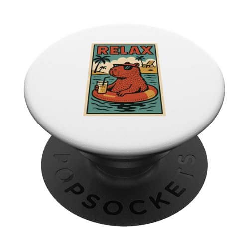 Capybara Entspannendes Tier, Vintage-Print Capybara Relax, Retro-Design PopSockets Klebender PopGrip Capybara Entspannendes Tier, Vintage-Print Capybara Relax, Retro-Design PopSockets Klebender PopGrip von Retro Relax Prints