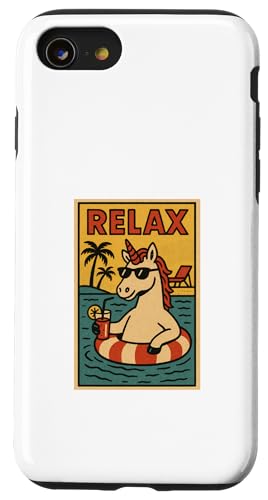Einhorn Relaxing Pool Niedliches Tier Vintage Relax Print Retro Hülle für iPhone SE (2020) / 7 / 8 von Retro Relax Prints