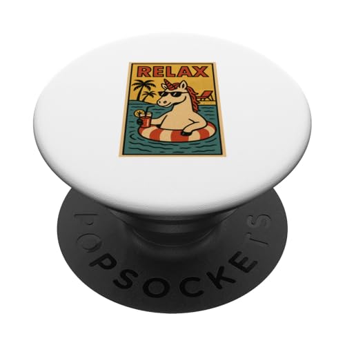 Einhorn Relaxing Pool Niedliches Tier Vintage Relax Print Retro PopSockets Klebender PopGrip Einhorn Relaxing Pool Niedliches Tier Vintage Relax Print Retro PopSockets Klebender PopGrip von Retro Relax Prints