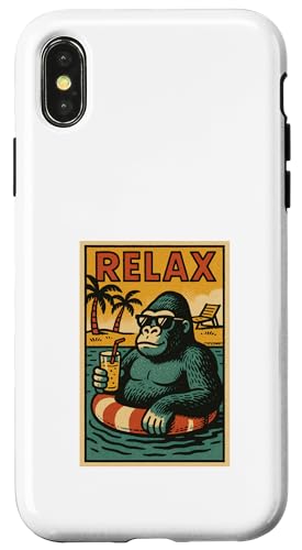 Entspannender Gorilla, niedliches Tier, Vintage-Relaxdruck, Retro-Design Hülle für iPhone X/XS Entspannender Gorilla, niedliches Tier, Vintage-Relaxdruck, Retro-Design Hülle für iPhone X/XS von Retro Relax Prints