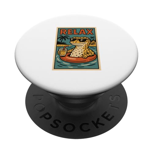 Entspannender Leopardgecko, niedliches Tier, Vintage-Relax-Print, Retro-Design PopSockets Klebender PopGrip Entspannender Leopardgecko, niedliches Tier, Vintage-Relax-Print, Retro-Design PopSockets Klebender PopGrip von Retro Relax Prints