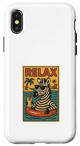 Entspannendes Zebra, niedliches Tier, Vintage-Relaxdruck, Retro-Design Hülle für iPhone X/XS Entspannendes Zebra, niedliches Tier, Vintage-Relaxdruck, Retro-Design Hülle für iPhone X/XS von Retro Relax Prints
