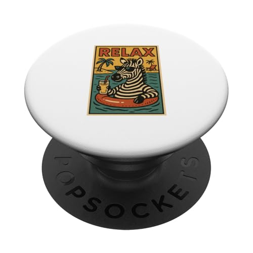 Entspannendes Zebra, niedliches Tier, Vintage-Relaxdruck, Retro-Design PopSockets Klebender PopGrip Entspannendes Zebra, niedliches Tier, Vintage-Relaxdruck, Retro-Design PopSockets Klebender PopGrip von Retro Relax Prints
