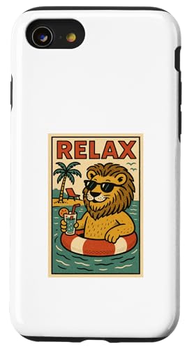 Löwe, entspannend, niedliches Tier, Vintage, Relax-Druck, Retro Hülle für iPhone SE (2020) / 7 / 8 von Retro Relax Prints