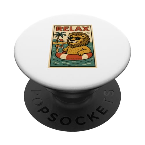 Löwe, entspannend, niedliches Tier, Vintage, Relax-Druck, Retro PopSockets Klebender PopGrip Löwe, entspannend, niedliches Tier, Vintage, Relax-Druck, Retro PopSockets Klebender PopGrip von Retro Relax Prints