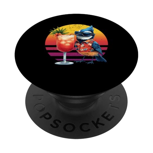 Blauhäher trinkt hawaiianische Vogelbeobachtung, Retro-Sommervogelliebhaber PopSockets Klebender PopGrip Blauhäher trinkt hawaiianische Vogelbeobachtung, Retro-Sommervogelliebhaber PopSockets Klebender PopGrip von Retro Summer Vibes Bird Hawaiian Designs