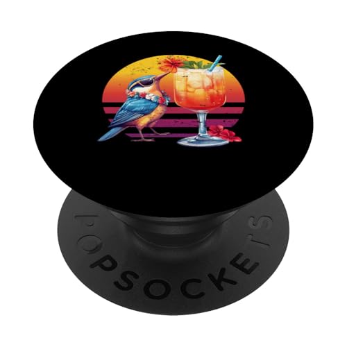 Vintage Kolibri trinkt Sommer Vibes Retro Sonnenuntergang PopSockets Klebender PopGrip von Retro Summer Vibes Bird Hawaiian Designs