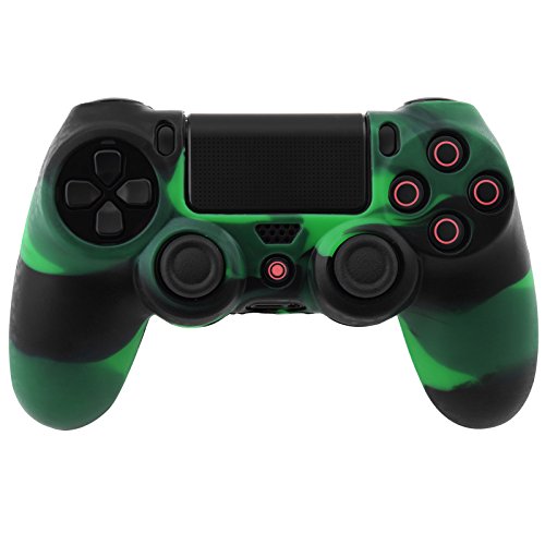 Camouflage Silikon Gummi Kasten Haut Hüllen Abdeckungs Schutz für PS4 Controller (Gruen+Schwarz) von Retrogame