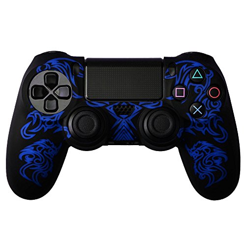 Silikon Gummi Schützende Hülle Case Abdeckungs für PlayStation4 Dualshock 4 - Schwarz-Blau DRAGON von Retrogame