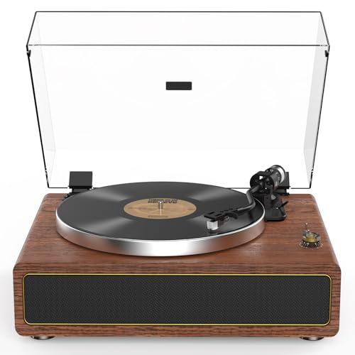 Retrolife Plattenspieler mit Integrierten Lautsprechern Riemenantrieb 33/45 U/min Vinyl Schallplattenspieler Unterstützt Bluetooth-Wiedergabe mit Auto-Stopp Funktion RCA Out und AUX-In Gelb-braun von Retrolife