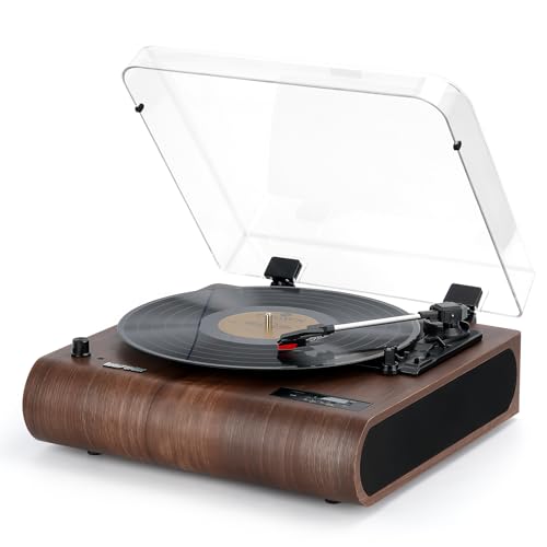 Retrospiler Plattenspieler, 3-Gang-Bluetooth-Plattenspieler mit eingebauten Lautsprechern, FM-Radio, Vinyl-MP3-Codierung, USB- & SD-Wiedergabe, LED-Bildschirm, Holz-Retro-LP-Player von Retrospiler