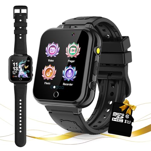 Retysaz Kinder Smartwatch 24 Spiel Schritte 2 HD Kamera Mode Kinder Smartwatch 3-14 Gutes Geschenk für Kinder Mädchen und Jungen (schwarz) von Retysaz