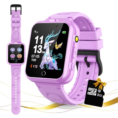 Retysaz Smart Watch für Kinder, 24 Spiele, Smart Watch für Kinder, Schrittzähler, 2 HD-Kameras, modische Smartwatches für Kinder von 3 bis 14 Jahren, tolle Geschenke für Mädchen und Jungen (lila) von Retysaz