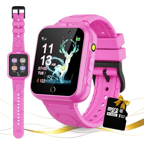 Retysaz Smartwatch für Kinder, 24 Spiele, Smartwatch für Kinder, HPedometer, 2 HD-Kameras, modische Smartwatches für Kinder, 3–14 Jahre, tolles Geschenk für Mädchen und Jungen (Rosa) von Retysaz