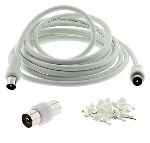 Reulin 1.5M Lang 3C2V Schlankes TV-Antennenkabel Stecker zu Stecker 1.5 M mit Kupplung und Kabelclips, vernickeltes RF-Koaxial-Verlängerungskabel 1.5 Meter von Reulin