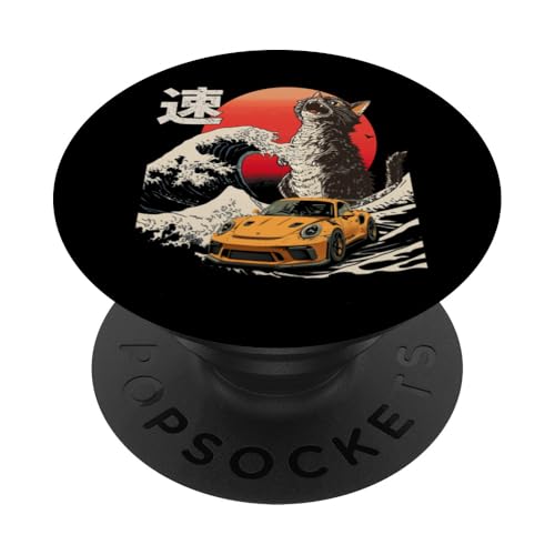 GT3-RS-Auto Catzilla Great Wave von Kanagawa Jdm Cat Lovers PopSockets Klebender PopGrip GT3-RS-Auto Catzilla Great Wave von Kanagawa Jdm Cat Lovers PopSockets Klebender PopGrip von Rev Oni JDM Car Art