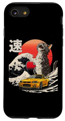 R34 Auto Catzilla Great Wave of Kanagawa Jdm Katzenliebhaber Hülle für iPhone SE (2020) / 7 / 8 von Rev Oni JDM Car Art