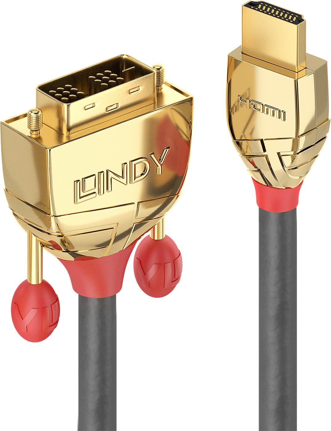 Lindy Gold - Videokabel - Single Link - HDMI / DVI - DVI-D (M) bis HDMI (M) - 15 m - Dreifachisolierung - Grau - rund von Lindy