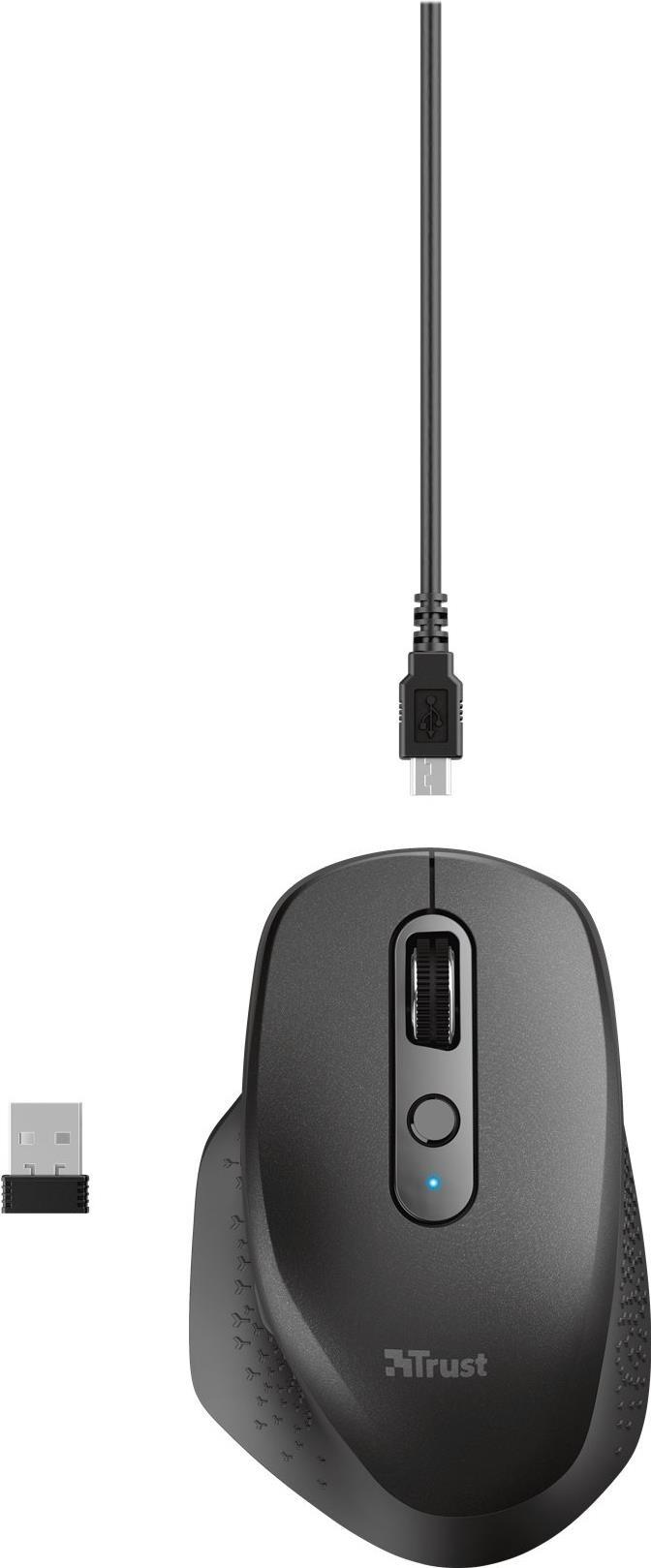 Trust Ozaa - Maus - ergonomisch - 6 Tasten - kabellos - kabelloser Empf�nger (USB) - Schwarz von Trust
