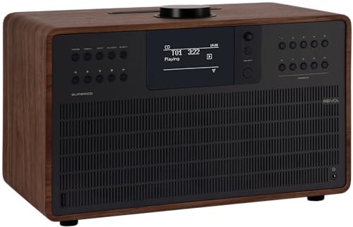 Revo SuperCD – DAB+ / Internetradio mit CD-Player (Hochwertiges Design-Radio, integrierte Streamingdienste, Mono, 40 Watt) – Walnuss/Schwarz von Revo