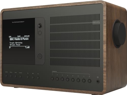 Revo SuperConnect Internet-/DAB+ Radio (Internet/DAB+/DAB/UKW,Spotify,WLAN,Aux In,Cinch-Out,Kopfhörer Ausgang,inkl. Netzteil) walnuß-schwarz von Revo