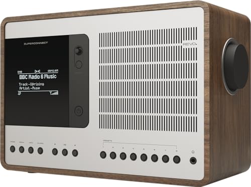 Revo SuperConnect Internet-/DAB+ Radio (Internet/DAB+/DAB/UKW,Spotify,WLAN,Aux In,Cinch-Out,Kopfhörer Ausgang,inkl. Netzteil) walnuß-silber von Revo