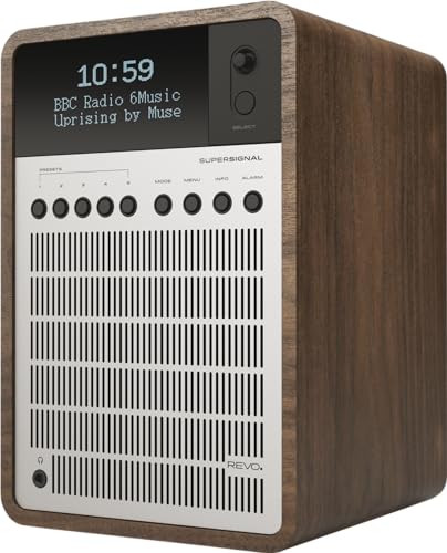 Revo SuperSignal DAB+/DAB/UKW Radio (DAB+/DAB/UKW,Bluetooth aptX,Aux In,Cinch-Out,Kopfhörer Ausgang,Fernbedienung,inkl. Netzteil) Walnuß-Silber von Revo