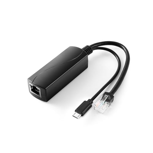 Revotech Aktiver PoE Splitter 5V/3A Micro USB Stecker, 48V PoE auf USB 5V/3A Ausgang, 10/100Mbps Kompatibel mit IEEE802.3af/at, PoE Adapter für Micro USB Geräte, Pi 3B/3B+ (USB0503) von Revotech