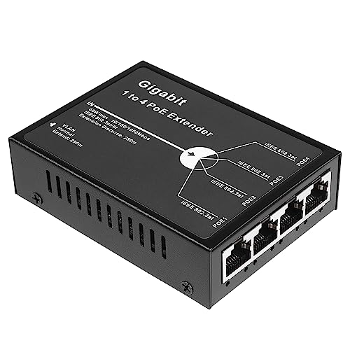 Revotech Gigabit 4 Anschluss 60W PoE Extender,1000Mbps 1 in 4 Out PoE+ Repeater mit 3 Modi verfügbar, 60W 802.3BT Eingang, 802.3at Ausgang 30W, 100m/250m PoE Verlängerung für PoE Geräte(POE5004G-V2) von Revotech