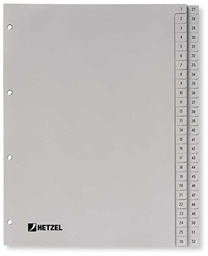 HETZEL Kunststoffregister Zahlen/721308 A4 grau Polypropylen 1-52 von Rexel
