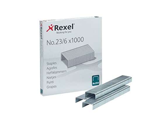 Rexel 2101211 Heftklammern Typ 23/6 aus Stahl, Qualitätsheftklammern, 1000 Stück von Rexel