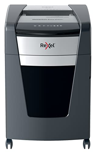 Rexel Aktenvernichter Momentum Extra XP514+, Mikroschnitt, 15-14 Blatt A4 (70-80 g/m²) Kapazität, Sicherheitsstufe P5, Anti-Papierstau-Technologie, 60L Abfallbehälter, Schredder, schwarz, 2021514MEU von Rexel