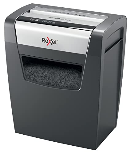 Rexel Aktenvernichter Momentum Slimline X410-SL, Partikelschnitt, 11-10 Blatt A4 (70-80 g/m²) Kapazität, Sicherheitsstufe P4, 23L Abfallbehälter, Schredder, schwarz, 2104573EU von Rexel