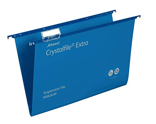 Rexel CrystalFile Extra Hängemappen (Polypropylen, 15 mm V-Boden, Format Foolscap) 25 Stück blau von Rexel