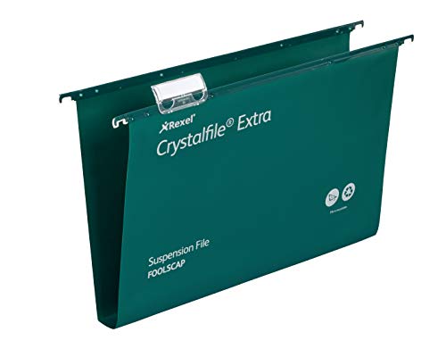 Rexel CrystalFile Extra Hängemappen (Polypropylen, 30 mm Boden, Format Foolscap) 25 Stück grün von Rexel