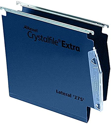 Rexel CrystalFile Extra Hängemappen seitlich (offen Polypropylen, 15 mm V-Boden, 275 mm breit) 25 Stück blau von Rexel