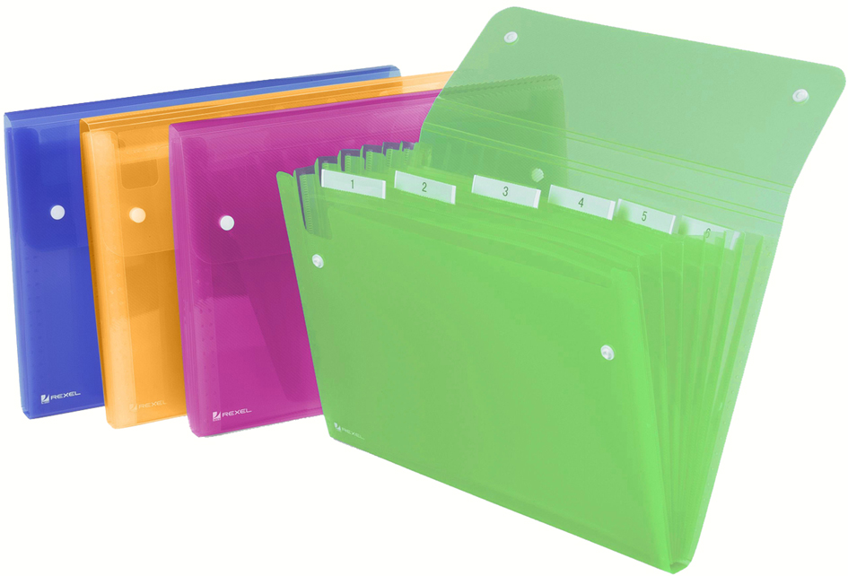 Rexel Fächermappe ICE, DIN A4, 6 Fächer, PP, farbig sortiert von Rexel