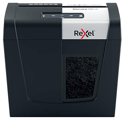 Rexel MC3 Whisper-Shred™ Aktenvernichter, Mikroschnitt, schreddert bis zu 3 Seiten, Sicherheitsstufe P5, 10 Liter Abfallbehälter, äußerst leise und kompakt, für zu Hause, Secure Serie von Rexel