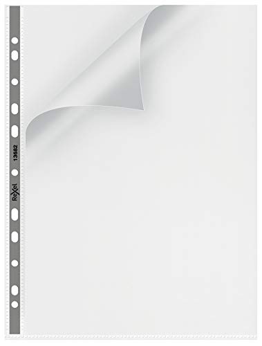 Rexel Nyrex Präsentationshüllen Öffnung oben und seitlich A4 25 Stück transparent/grauer Lochstreifen von Rexel