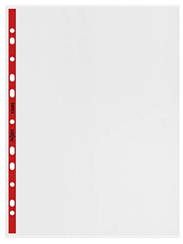 Rexel Nyrex Prospekthüllen (verstärkt, roter Rand, seitlich offen, Format Foolscap) 25 Stück transparent von Rexel