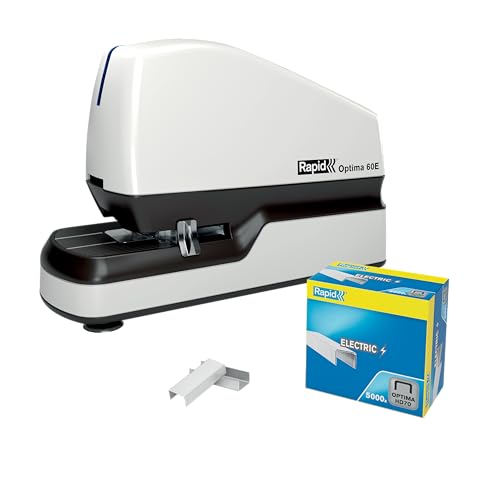 Rapid Optima 60E Elektro-Tacker, Hochleistungs-Heftgerät, ideal für Büros, schnelles & kontaktloses Heften, inkl. 5.000 Heftklammern, bis zu 60 Blatt, Weiß, 2102355 von Rapid