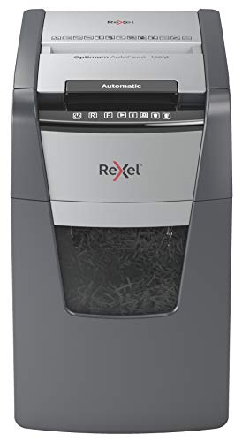 Rexel Optimum AutoFeed+ 150M Automatischer Aktenvernichter CH, 150 Blatt, Sicherheitsstufe P5, Mikroschnitt, für kleinere Büros, 44 Liter Abfallbehälter, mit Schweizer Netzstecker, 2020150MCH von Rexel