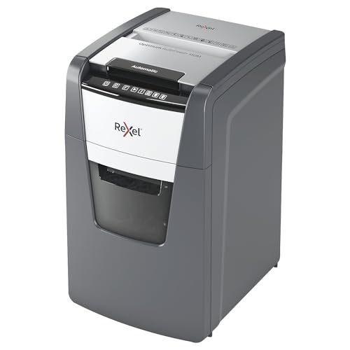 Rexel Optimum AutoFeed+ 150M Automatischer Aktenvernichter CH, 150 Blatt, Sicherheitsstufe P5, Mikroschnitt, für kleinere Büros, 44 Liter Abfallbehälter, mit Schweizer Netzstecker, 2020150MCH Rexel Optimum AutoFeed+ 150M Automatischer Aktenvernichter CH, 150 Blatt, Sicherheitsstufe P5, Mikroschnitt, für kleinere Büros, 44 Liter Abfallbehälter, mit Schweizer Netzstecker, 2020150MCH von Rexel