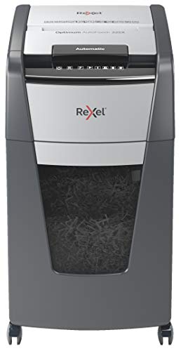 Rexel Optimum AutoFeed+ 225X Automatischer Aktenvernichter CH, 225 Blatt, Sicherheitsstufe P4, Partikelschnitt, für Büros und Abteillungen, 60l Abfallbehälter, mit Schweizer Netzstecker, 2020225XCH von Rexel