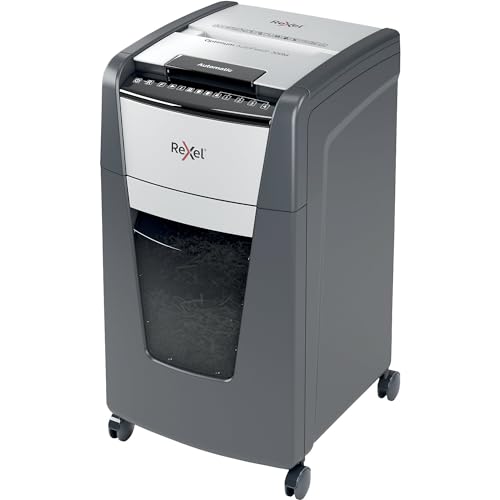 Rexel Optimum AutoFeed+ 300M Automatischer Aktenvernichter CH, 300 Blatt, Sicherheitsstufe P5, Mikroschnitt, für Büros und Abteilungen, 60l Abfallbehälter, mit Schweizer Netzstecker, 2020300MCH von Rexel