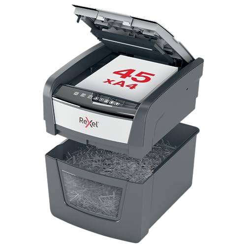 Rexel Optimum AutoFeed+ 45X Automatischer Aktenvernichter, 45 Blatt automatisch, Sicherheitsstufe P4, Partikelschnitt, für Zuhause / Home Office, 20 Liter Abfallbehälter, 2020045XEU von Rexel